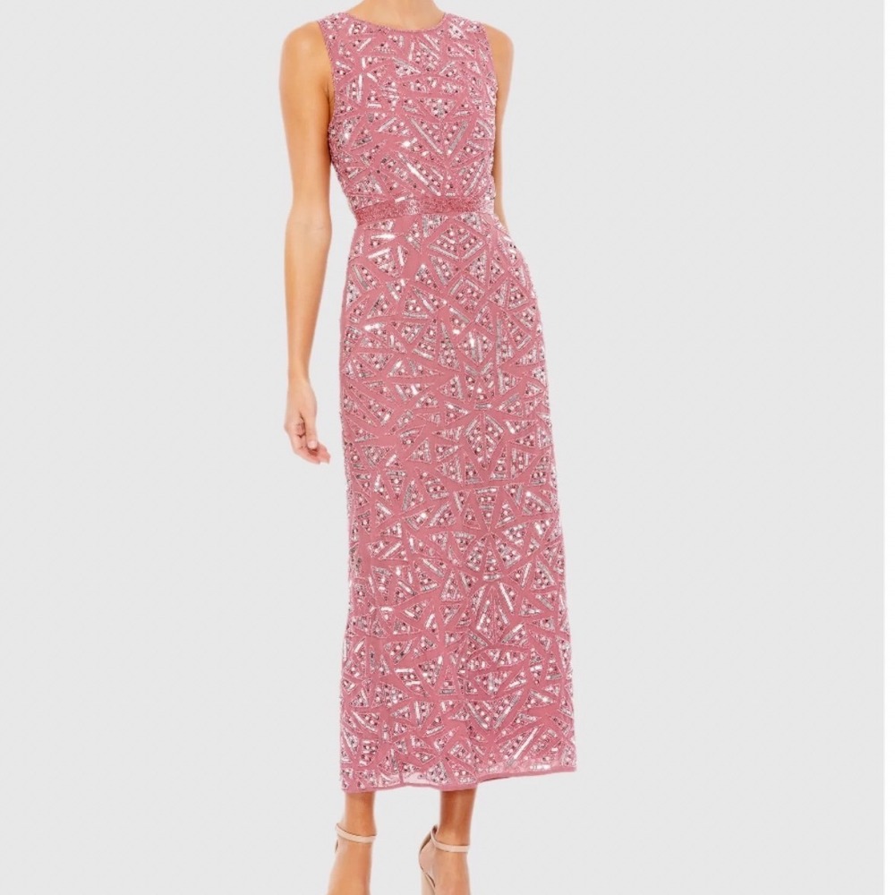 NEW 12 MacDuggal 93550 Rosewood Plum Beaded Sequin‎ Midi Dress Mother Bride